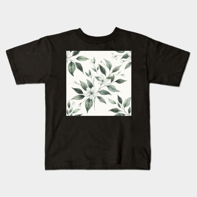 Sage Green Neutral Vintage Flower Pattern Kids T-Shirt by GlowInSnow